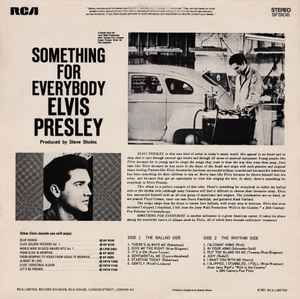 Image of Back Cover of 4614147C: LP - ELVIS PRESLEY, Something For Everybody (RCA Victor Orange; SF 5106, UK 1971 Reissue, Laminated Front Sleeve) Light edge wear.  VG+/VG+