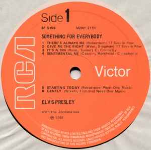 Image of Label Cover of 4614147C: LP - ELVIS PRESLEY, Something For Everybody (RCA Victor Orange; SF 5106, UK 1971 Reissue, Laminated Front Sleeve) Light edge wear.  VG+/VG+