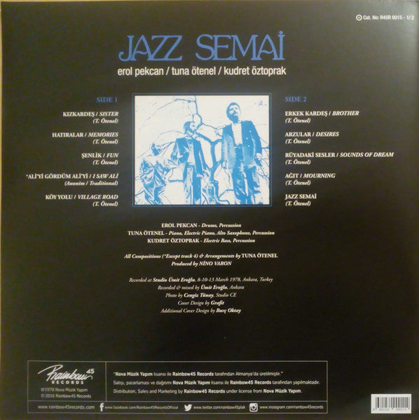 Image of Back Cover of 4644114S: LP - EROL PEKCAN, TUNA  TENEL, KUDRET  ZTOPRAK, Jazz Semai (Rainbow45 Records; R45R 0015 - 1/ 2, Turkey 2016, Gatefold, Insert) Opened Instore, Still In Shrinkwrap  VG+/EX