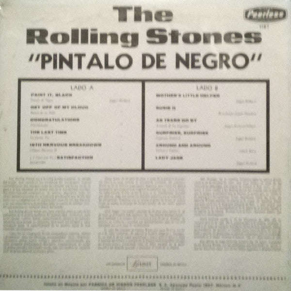 Image of Back Cover of 4624075E: LP - THE ROLLING STONES, Pintalo De Negro (London Records; 1187, Mexico 1966) Many light marks on the vinyl. Sleeve has ringwear and creasing.  VG/G