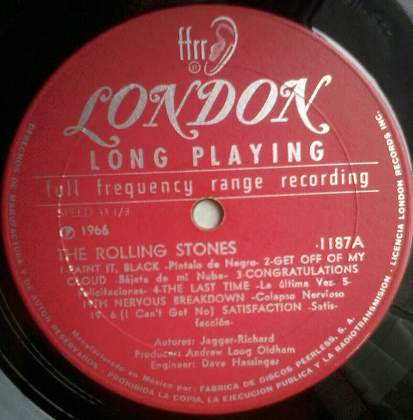 Image of Label Cover of 4624075E: LP - THE ROLLING STONES, Pintalo De Negro (London Records; 1187, Mexico 1966) Many light marks on the vinyl. Sleeve has ringwear and creasing.  VG/G