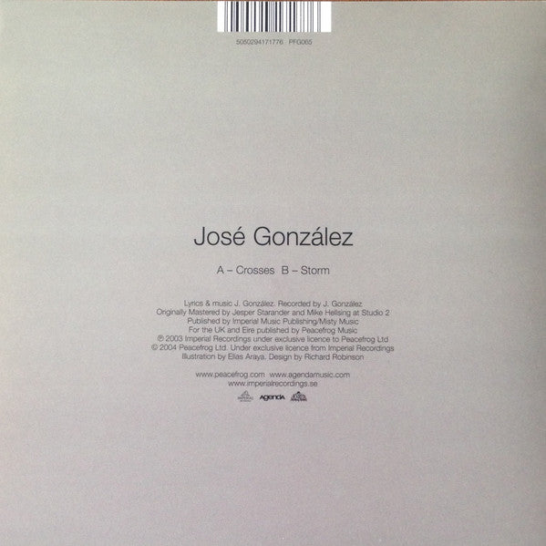 Image of Back Cover of 4624060E: 7" - JOS  GONZ LEZ, Crosses / Storn (Peacefrog Records ; PFG065, UK 2004, Picture Sleeve, Limited Edition Brown Sleeve)   EX/EX