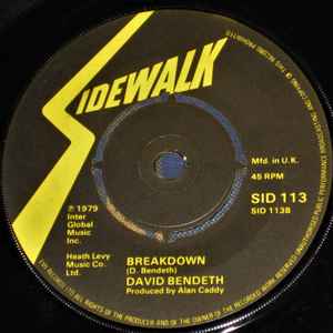 Image of Back Cover of 4624106E: 7" - DAVID BENDETH, Feel The Real/ Breakdown (Sidewalk; SID 113, UK 1979, 4 prong centre) Lightest of marks.  /VG+