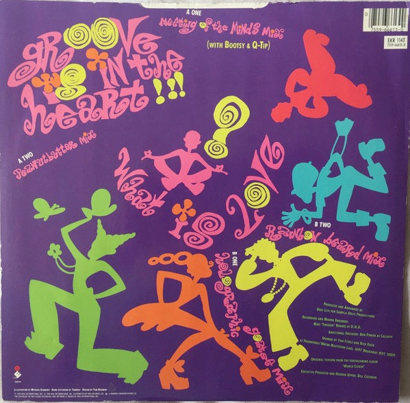 Image of Back Cover of 4614170C: 12" - DEEE-LITE, Groove Is In The Heart (Elektra; EKR 114T, UK 1990, Picture Sleeve, Cat Number In White Box On Sleeve) Sleeve has a very small patch of sticker damage but is otherwise very nice. Lightest of marks to disc.  VG/VG+