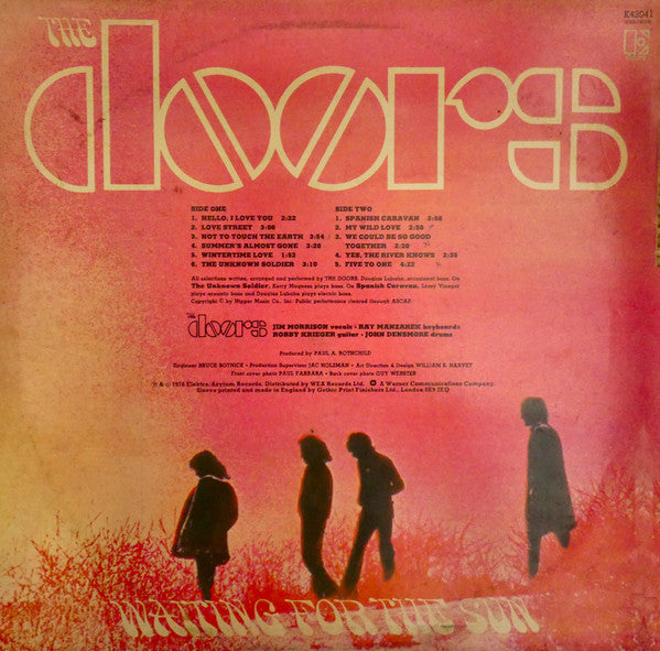 Image of Back Cover of 4644149S: LP - THE DOORS, Waiting For The Sun (Elektra; K 42041, UK 1970s Reissue) Sleeve a tad faded  VG/VG+