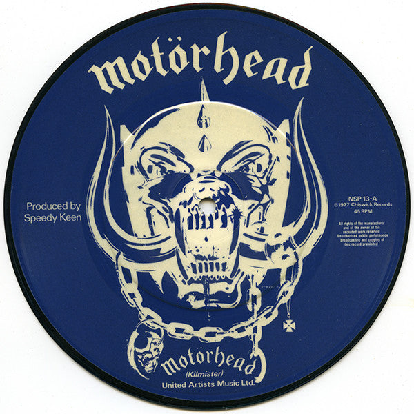 Image of Front Cover of 4624053E: 7" - MOTORHEAD, Motorhead / City Kids (Big Beat; NSP13, UK 1980, Plastic Sleeve, Blue And White Picture Disc)   VG/VG