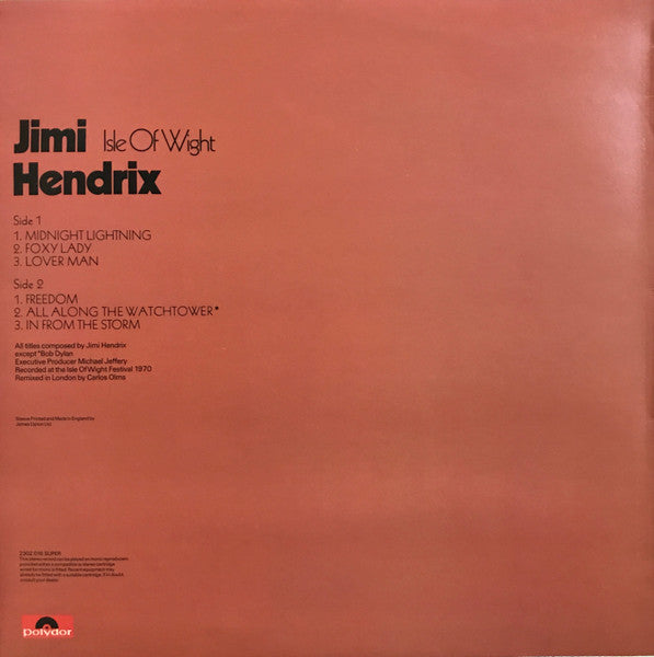 Image of Back Cover of 4624124E: LP - JIMI HENDRIX, Isle of Wight (Polydor; 2302 016, UK Reissue) Limited Edition Box Set Stamped in Gold on Rear Sleeve  EX/EX