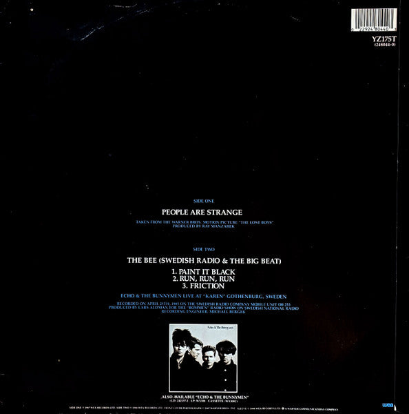 Image of Back Cover of 4614177C: 12" - ECHO & THE BUNNYMEN, People Are Strange (WEA; YZ175T, UK 1988, Picture Sleeve, Damont Pressing) Light edge and ring wear, light fine hairlines.  VG+/VG+