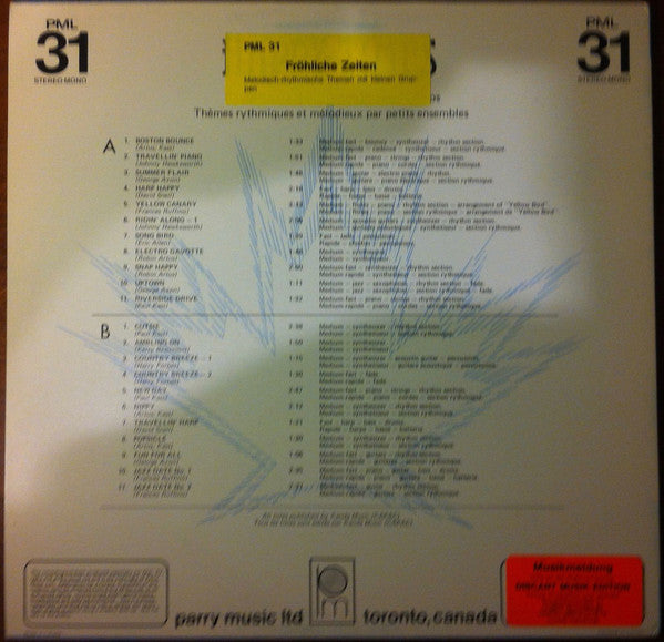 Image of Back Cover of 4644245S: LP - VARIOUS, Happy Times (Parry Music Library; PML 31, Canada 1980)   VG+/VG+