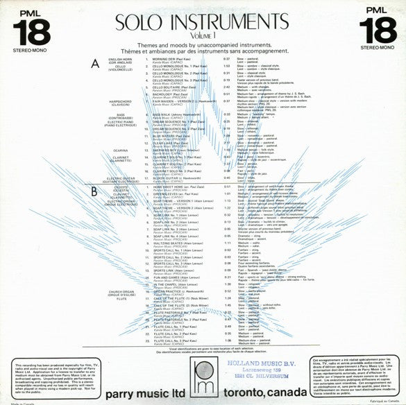 Image of Back Cover of 4644246S: LP - VARIOUS, Solo Instruments Volume 1 (Parry Music Ltd; PML 18, Canada 1979)   VG+/VG+