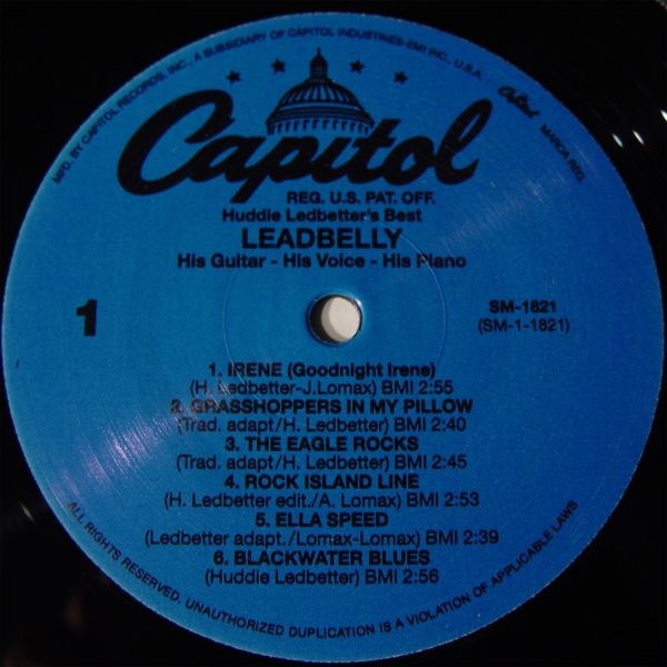 Image of Label Cover of 4614222C: LP - LEADBELLY, Huddie Ledbetter's Best... His Guitar - His Voice - His Piano (Capitol Records; SM-1821, UK 2007)   VG+/VG+