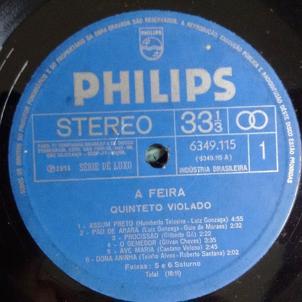 Image of Label Cover of 4614224C: LP - QUINTETO VIOLADO, A Feira (Philips ; 6349 115, Brazil 1974, Die Cut Gatefold Sleeve) Nice copy throughout.  VG+/VG+