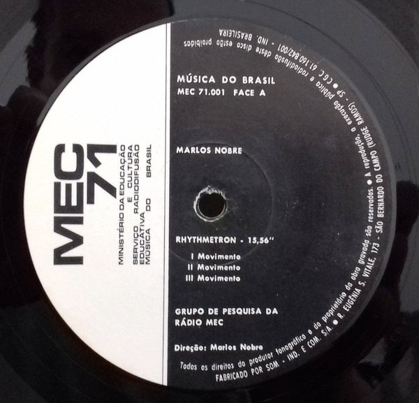 Image of Label Cover of 4614226C: LP - MARLOS NOBRE, FERNANDO CERQUEIRA, RUFO HERRERA, MEC 71 M sica Do Brasil (Minist rio Da Educa  o E Cultura; MEC 71.001, Brazil 1971) Disc is very clean. Sleeve has only some light creases.  VG/VG+