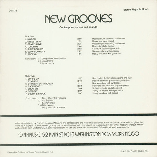 Image of Back Cover of 4644253S: LP - VARIOUS, New Grooves (Omnimusic; OM 132, US 1984, Insert)   VG/VG+