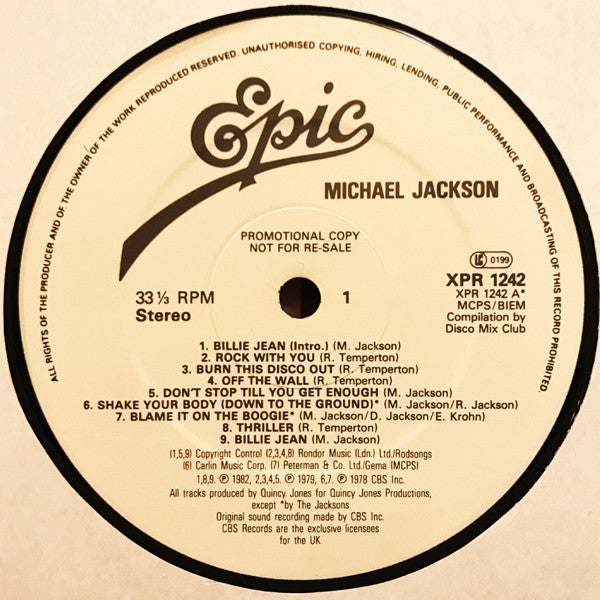 Image of Front Cover of 4624120E: LP - MICHAEL JACKSON, "Epic Megamix" (Epic; XPR 1242, UK 1982, Promo Only, Plain Sleeve)   /G+