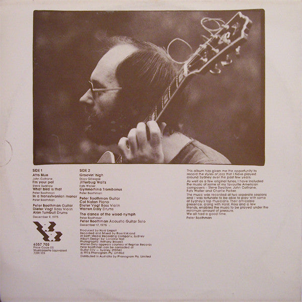 Image of Back Cover of 4624198E: LP - PETER BOOTHMAN, For The Record (44 Records; 6357 705, Australia 1976)   VG+/VG+