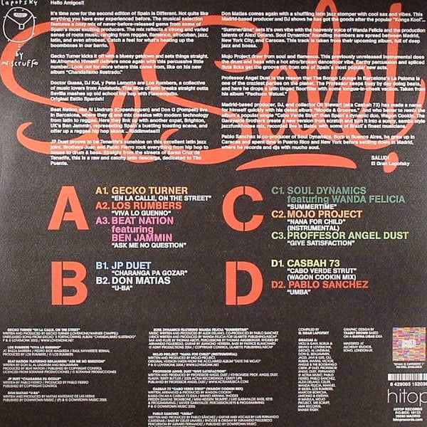 Image of Back Cover of 4614251C: 2xLP - VARIOUS, Spain Is Different Volume 2 (HiTop Records; HITOP024LP, Spain 2006, Textured Sleeve) Sleeve hype stickered with creased corner  VG/G