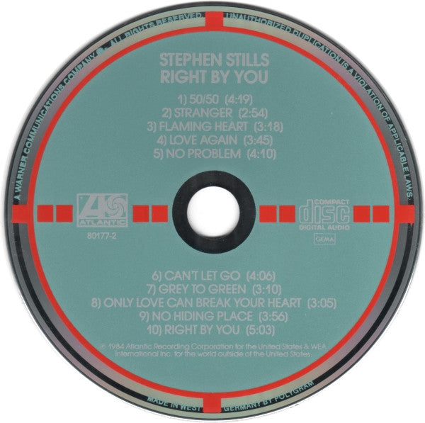 Image of Label Cover of 4634115E: CD - STEPHEN STILLS, Right By You (Atlantic; 7 80177-2, Europe 1984, Jewel Case)   VG+/VG+