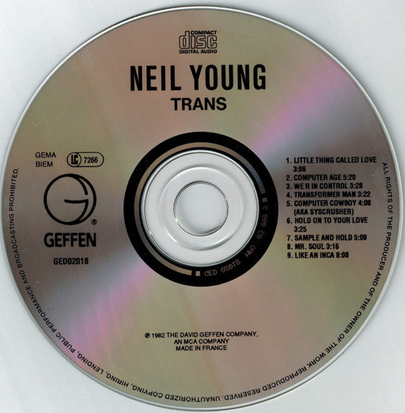 Image of Label Cover of 4634116E: CD - NEIL YOUNG, Trans (Geffen Records; GED02018, Europe , Jewel Case)   VG+/VG+