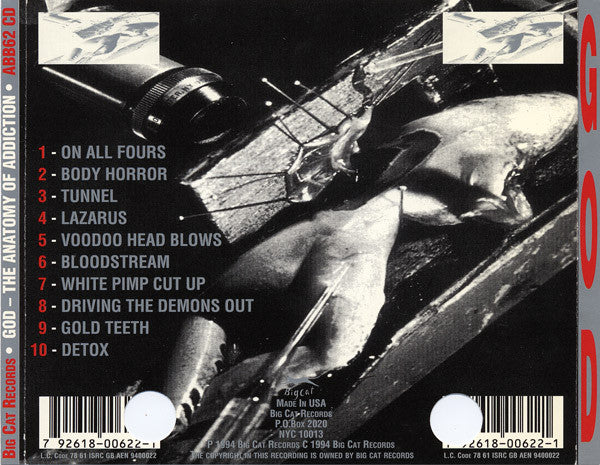 Image of Back Cover of 4634119E: CD - GOD, The Anatomy Of Addiction (Big Cat; ABB62 CD, US , Jewel Case)   VG+/VG+