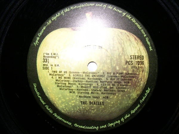 Image of Label Cover of 4614282C: LP - THE BEATLES, Let It Be (Apple Records; PCS 7096, UK 1970s Reissue, Export Issue) Strong VG, Glossy vinyl, A couple of light marks, Sleeve has spine and edge pinches  VG/VG