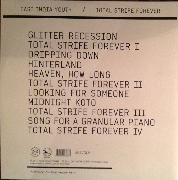 Image of Back Cover of 4644339S: 2xLP - EAST INDIA YOUTH, Total Strife Forever (Stolen Recordings; SR073LP, UK & Europe 2014, Gatefold, With CD) Opened Instore, Still In Stickered Shrinkwrap  VG+/VG+