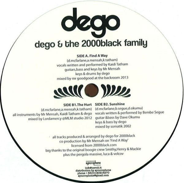 Image of Front Cover of 4624212E: 12" - DEGO & THE 2000BLACK FAMILY, Find A Way (Neroli ; NERO 025, Italy 2013) Strong VG  /VG