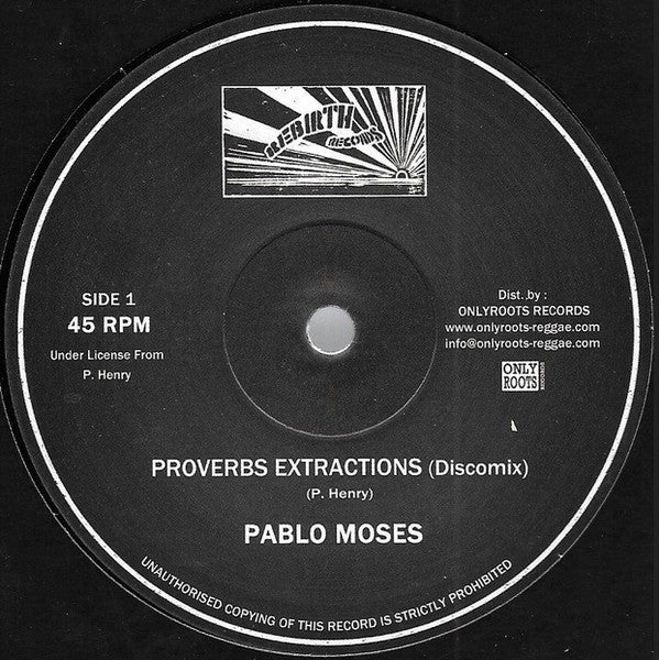 Image of Front Cover of 4614265C: 10" - PABLO MOSES, Proverbs Extraction / Music Is My Desire (Rebirth Records; , France 2019 Reissue)   /VG+