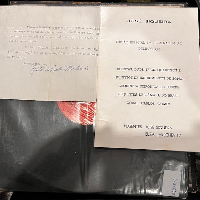 Image of Back Cover of 4624149E: 10xLP - JOSE SIQUEIRA, ELZA LAKSCHEVITZ, ALICE RIBIERO, GEORGE GESZTI, CORAL CARLOS GOMES, Edicao Especial em Homenagem Ao Compositor Jose Siqueira (Corcovado; CD-E17-26, Brazil 1969, Box Set, Booklet, With Invite to Launch Party) Strong VG  VG/VG