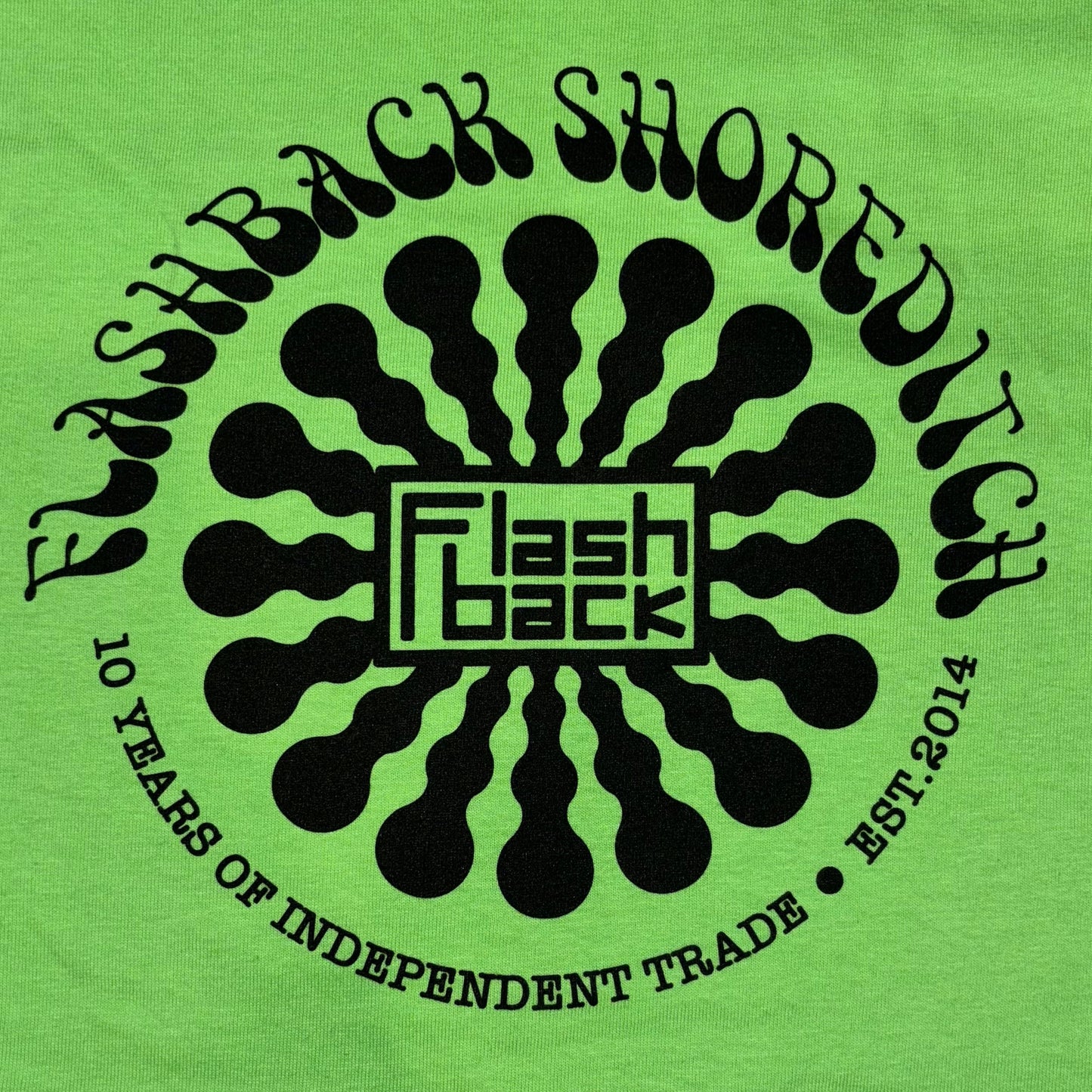 Image of Label Cover of Accessories - NEW/NEW - FLASHBACK T-SHIRT, Shoreditch 10th Anniversary T-Shirt - Large (, UK 2024, Gildan Heavy Cotton, Lime Green, Black Logo), ,  - 2416024C