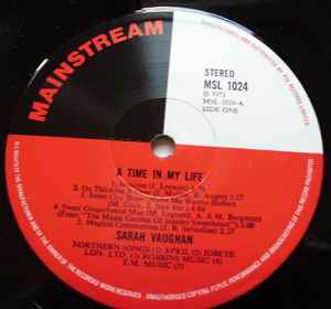 Image of Label Cover of 4644408S: LP - SARAH VAUGHAN, A Time In My Life (Mainstream Records; MSL 1024, UK 1974) Lightest of marks.  VG+/VG+