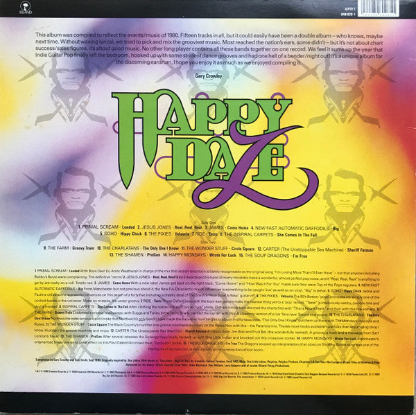 Image of Back Cover of 4644358S: LP - VARIOUS, Happy Daze (Volume One) (Island Records; ILPTV 1, UK 1990) Ligth edge wear on sleeve. Hairlines on disc with a bit of crackle.  VG/VG