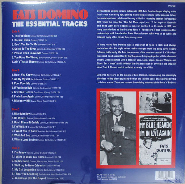 Image of Back Cover of 4644365S: 2xLP - FATS DOMINO, The Essential Tracks (Vintage Vinyl; VVLP008, Europe 2014) Strong VG+  VG+/VG+