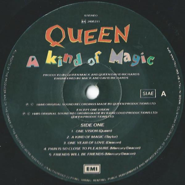 Image of Label Cover of 4644285S: LP - QUEEN, A Kind Of Magic (EMI; 64 2405311, Italy 1986, Inner) Edge and Ring Wear  VG/VG