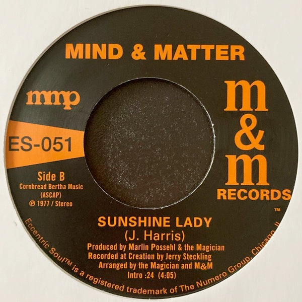 Image of Back Cover of 4614313C: 7" - MIND & MATTER, I'm Under Your Spell / Sunshine Lady (M&M Records; ES-051, US 2015 Reissue, Company Sleeve)   VG+/VG+