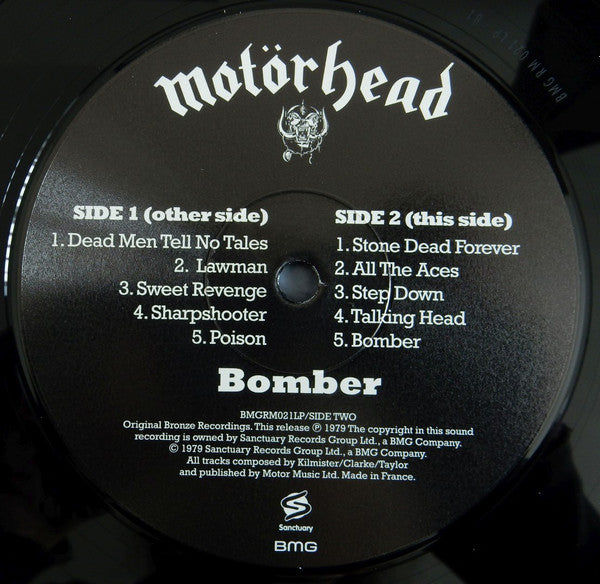 Image of Label Cover of 4614288C: LP - MOT RHEAD, Bomber (Sanctuary; BMGRM021LP, Europe 2015 Reissue) Corner bumps and a crease to sleeve  VG/VG+