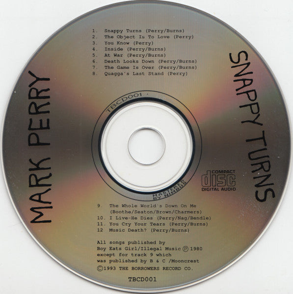 Image of Label Cover of 4634140E: CD - MARK PERRY, Snappy Turns (The Borrowers Record Co; TBCD001, UK 1993, Jewel Case, Booklet)   VG+/VG+