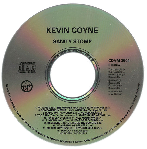 Image of Label Cover of 4634142E: CD - KEVIN COYNE, Sanity Stomp (Virgin; CDVM 3504, Europe 1991, Jewel Case, Booklet)   VG+/G+