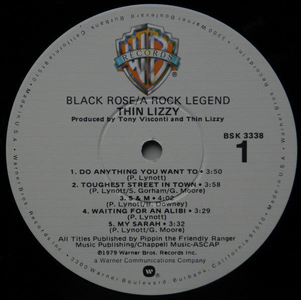 Image of Label Cover of 4644436S: LP - THIN LIZZY, Black Rose (A Rock Legend) (Warner Bros. Records; BSK 3338, US 1979, Inner) Cut-out (Notched). Edge and Ring Wear  G+/VG