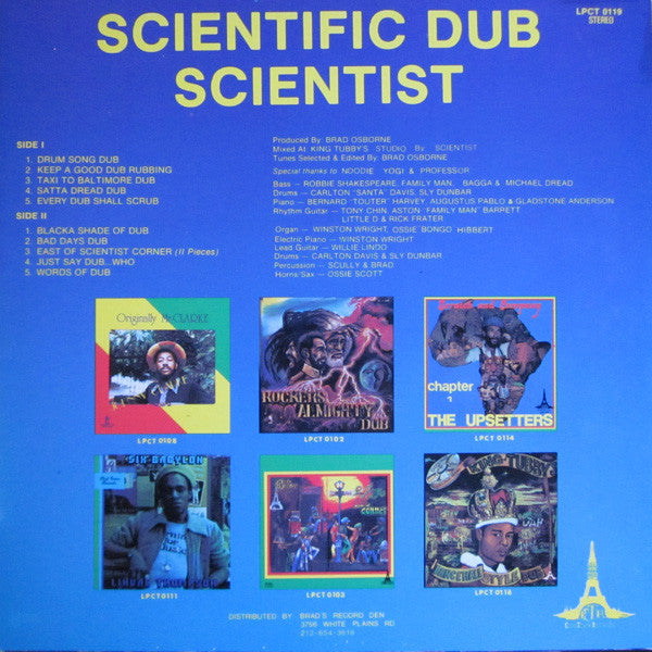 Image of Back Cover of 4624263E: LP - SCIENTIST, Scientific Dub (Clocktower Records; LPCT 0119, Canada Reissue) Strongest VG  VG+/VG