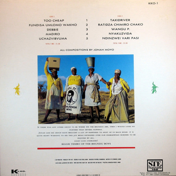 Image of Back Cover of 4624233E: LP - JONAH MOYO & DEVERA NGWENA, Taxi Driver (K-KO Records; KKO-1, UK 1988)   VG/VG+