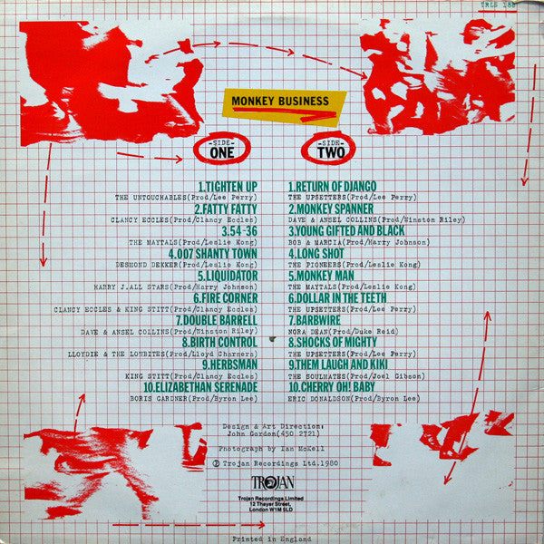 Image of Back Cover of 4624264E: LP - VARIOUS, Monkey Business (Trojan Records; TRLS 188, UK Reissue, Mono)   VG+/VG+