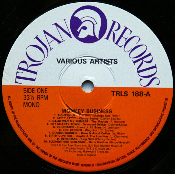 Image of Label Cover of 4624264E: LP - VARIOUS, Monkey Business (Trojan Records; TRLS 188, UK Reissue, Mono)   VG+/VG+