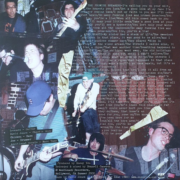 Image of Back Cover of 4624285E: 7" - ENEMY YOU, The Promise Breakers / Kind Hearts / Emma (Fat Wreck Chords ; FAT206-7, US 2001, Picture Sleeve, Clear Blue Vinyl, Fat Club Release) Ring Wear  VG/EX