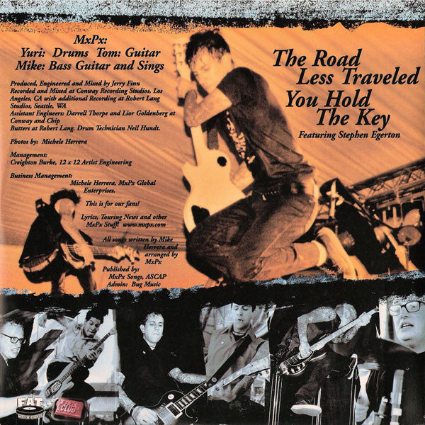 Image of Back Cover of 4624283E: 7" - MXPX, The Road Less Traveled / You Hold The Key (Fat Wreck Chords ; FAT208-7, US 2001, Picture Sleeve, Clear Orange Vinyl, Fat Club Release) Ring Wear  VG+/EX