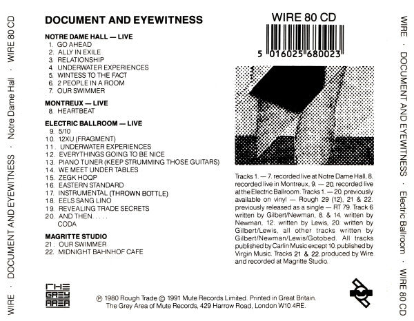 Image of Back Cover of 4634160E: CD - WIRE, Document And Eyewitness (The Grey Area ; WIRE 80 CD, UK , Jewel Case, Insert)   VG+/VG+