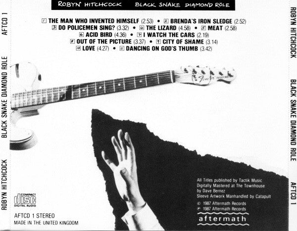 Image of Back Cover of 4634169E: CD - ROBYN HITCHCOCK, Black Snake Diamond R le (Aftermath Records ; AFTCD 1, UK 1987, Jewel Case, Booklet)   VG+/VG+