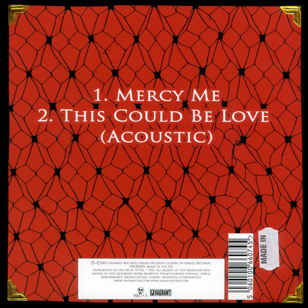 Image of Back Cover of 4624307E: 7" - ALKALINE TRIO, Mercy Me (Vagrant Records ; VRUK024S, UK 2005, Gatefold, Stickered Sleeve)   VG+/VG+