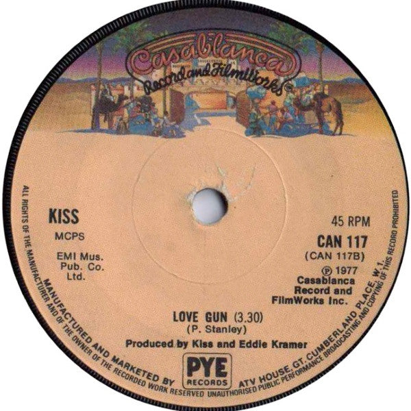 Image of Back Cover of 4624304E: 7" - KISS, Rocket Ride / Love Gun (Casablanca ; CAN 117, UK 1977, Company Sleeve) Writing On Sleeve  VG/VG+