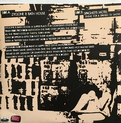 Image of Back Cover of 4624291E: 7" - NOFX, Zyclone B. Bath House / Spaghetti Motel (Fat Wreck Chords ; FAT209-7, US 2001, Picture Sleeve, Clear Yellow Vinyl, Fat Club Release, With Fat Club Membership Postcard) Light Corner Bumps  VG+/EX